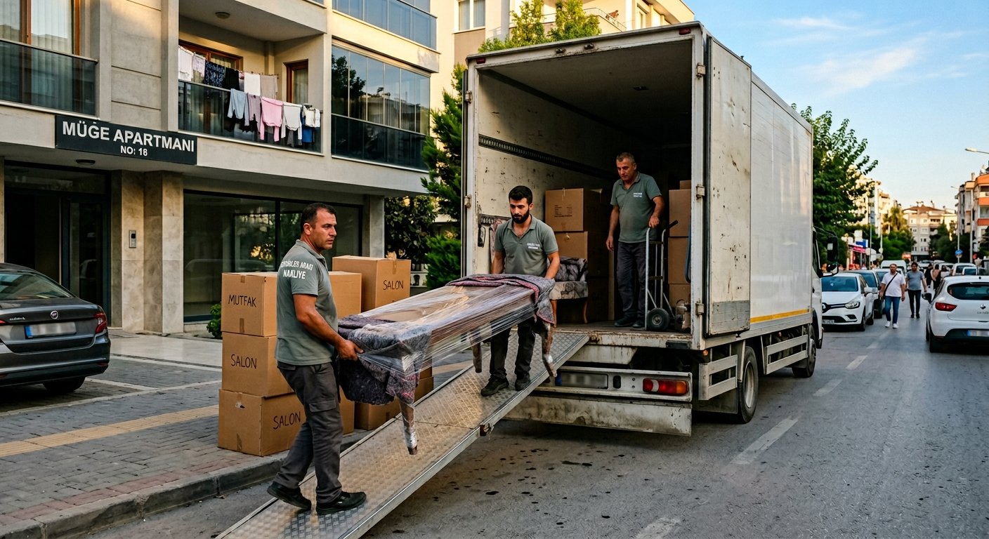 Cadde uzerinde mobilya yukleme rampasi kullanimi