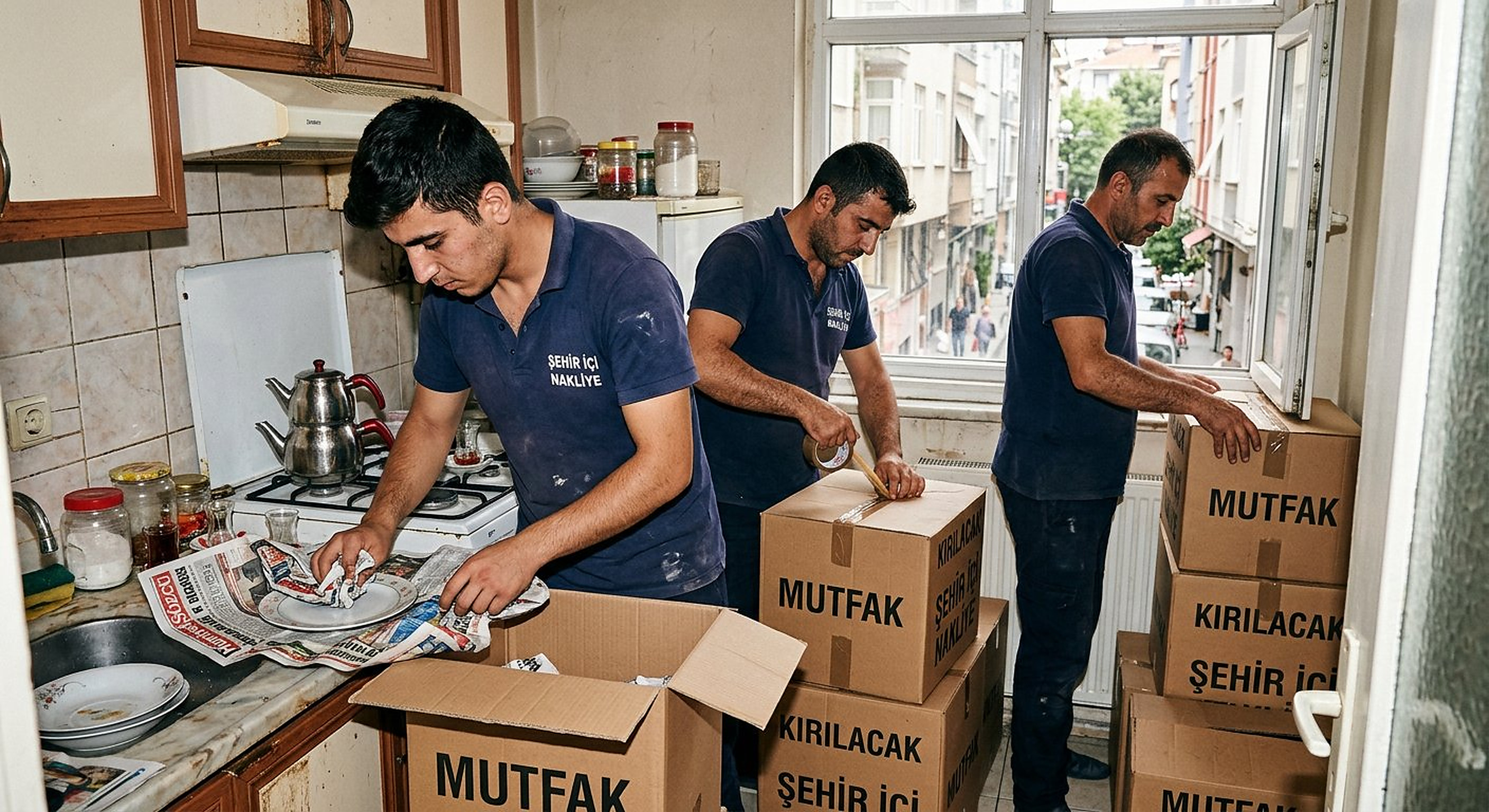 Ev icinde mobilya paketleme ekibi
