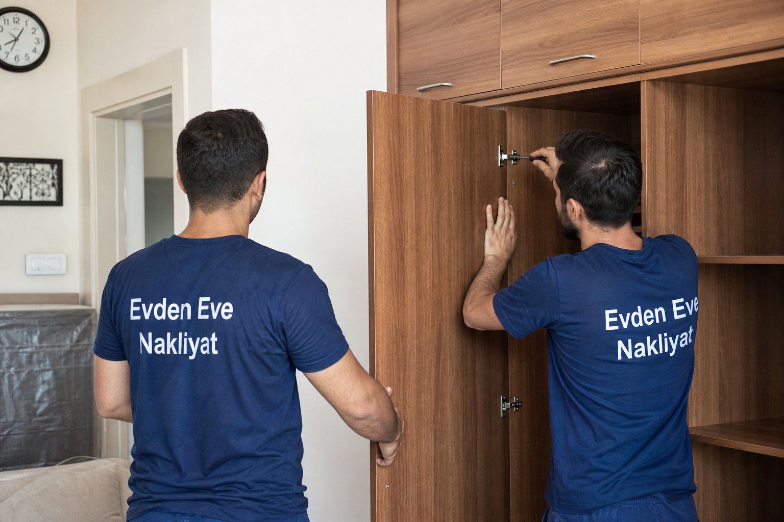 Gardirop parcalarini tasiyan nakliye ekibi
