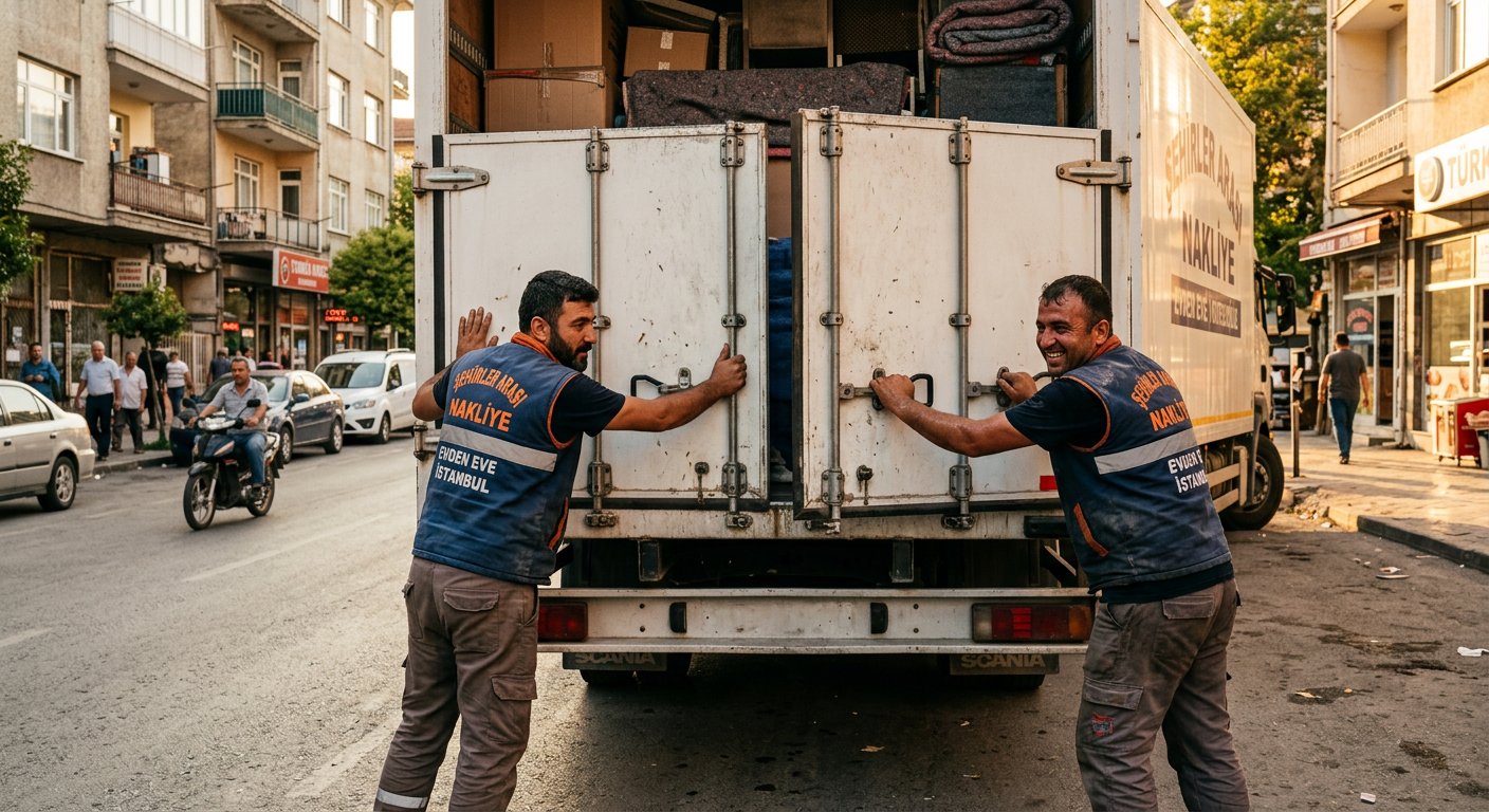 Kamyon arkasinda yuk sabitleme hazirligi